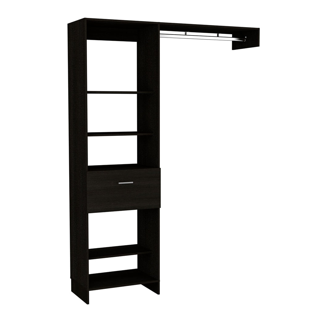 Dynamic 150 Closet System, 5 Open Shelves, 1 Drawer, 1 Metal Rod, Black