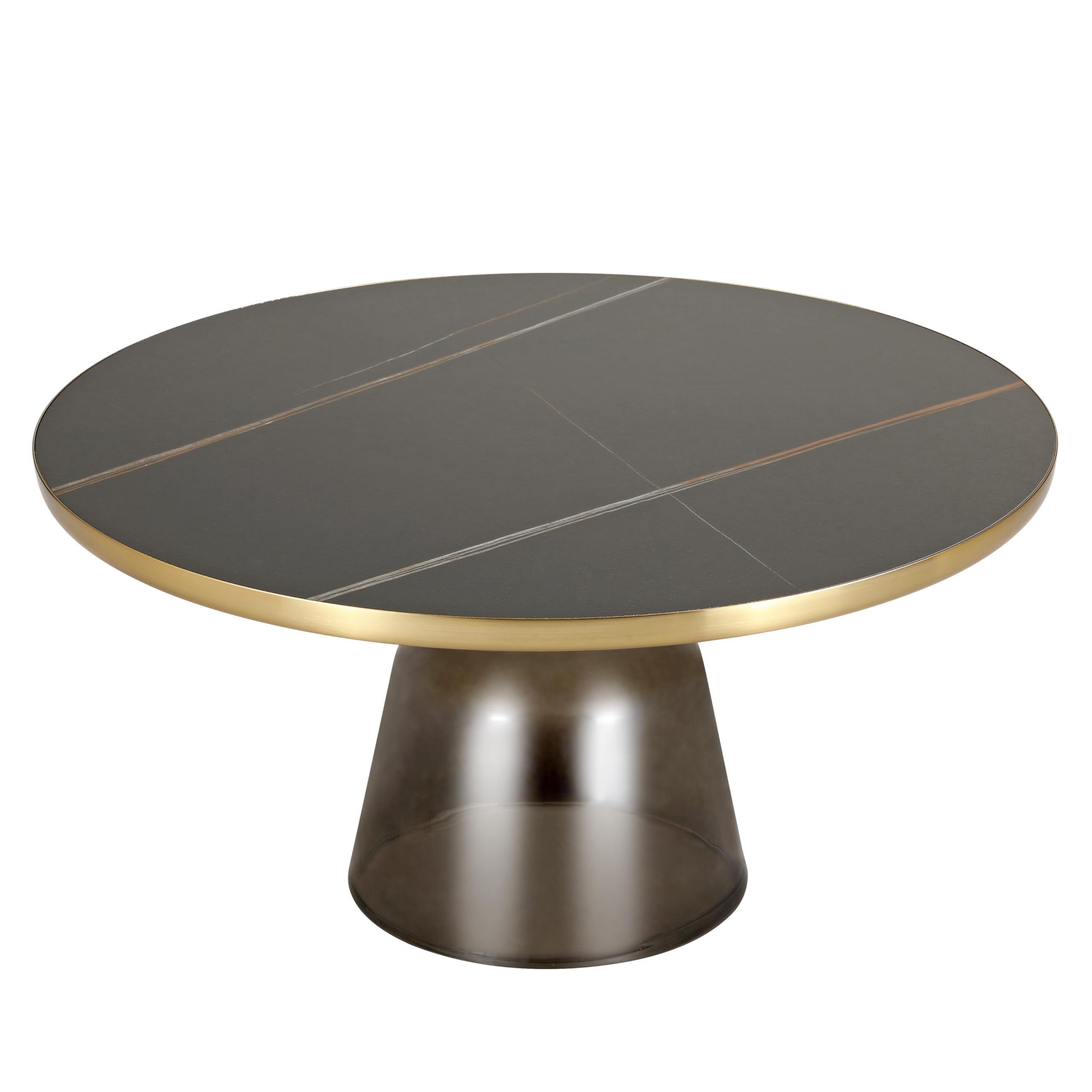Glass Coffee Table Grey glass, Gold Rim Black Sintered Stone Top