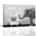 Piy Painting Elephant Bathroom Decor Wall Art, Funny Canvas Prints of Mother and Child Playing Water in Bath Crock, Warm Bathtub