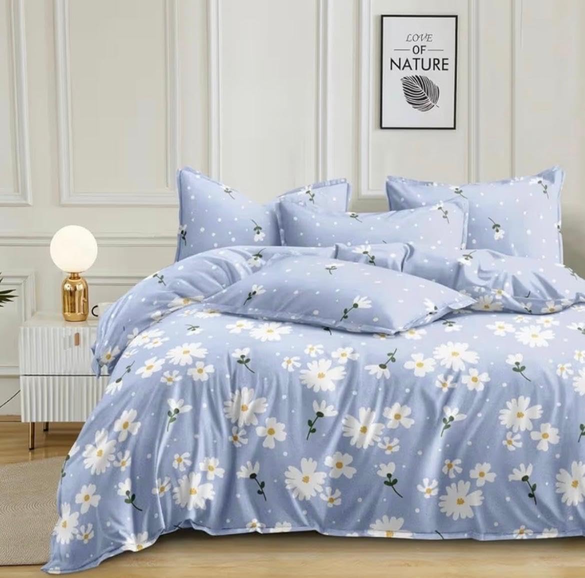 Slewino Soft Glace Cotton Ac Comforter/Blanket/Duvet For Double Bed With 1 Flat Bedsheet And 2 Pillow Cover Blue Color With Yell