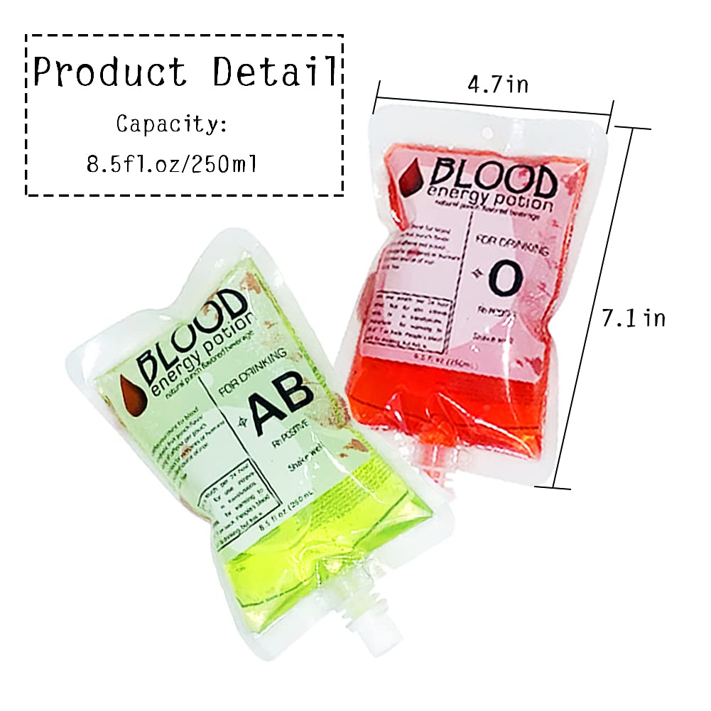 20 Pack Blood Bags For Drinks,8.5Oz Anti-Leak Bags With Cap,Reusable Food Grade Bags,Decoration Cups For Halloween And Christmas