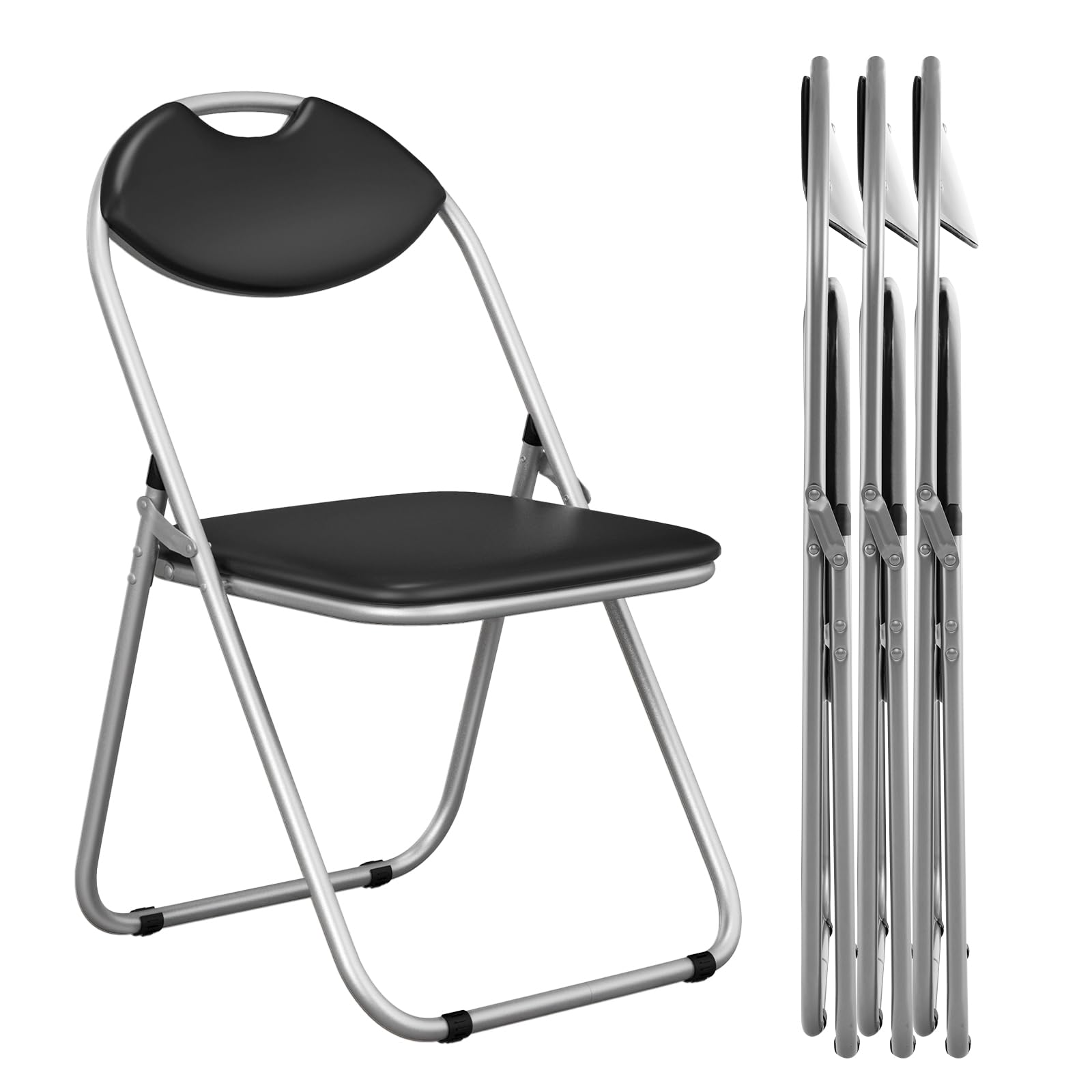 S Afstar Folding Chairs Set Of 4, Metal Folding Chairs With Carrying Handles, Padded Seats, Non-Slip Foot Pads, Indoor & Outdoor Foldable Padded Chairs For Home Office Reception Room Church, Black