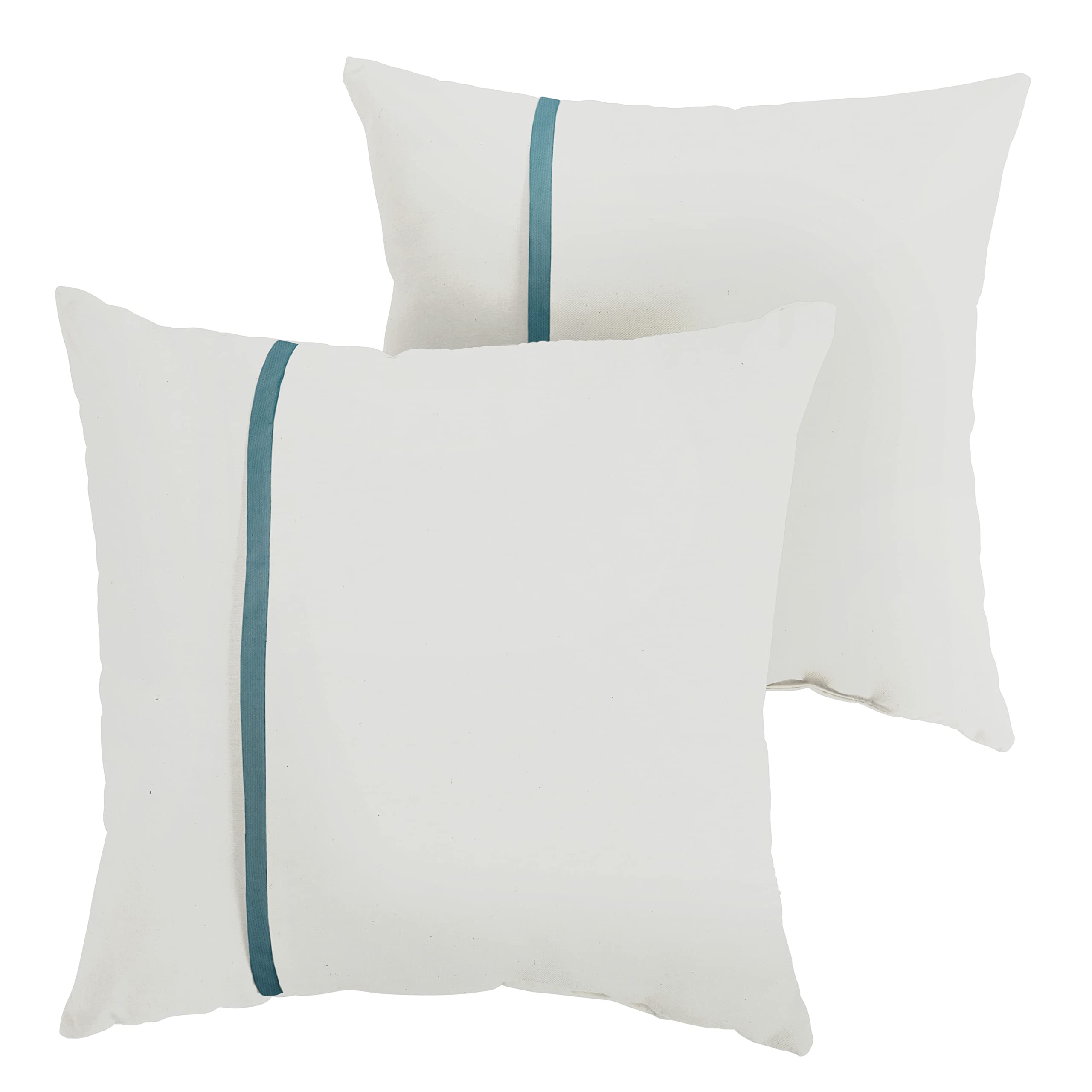 Sorra Home Indoor Outdoor Sunbrella Square Pillows, Set Of 2, 20X20, Canvas Natural Ivory & Peacock Blue