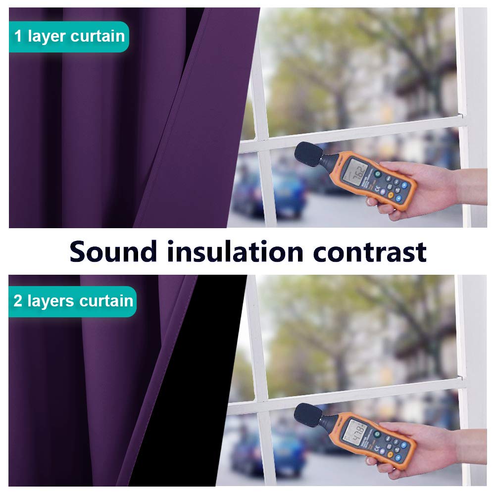 Nicetown 100% Blackout Curtains With Black Liner Backing, Thermal Insulated Curtains For Living Room, Noise Reducing Drapes, Royal Purple, 37' Wide X 50' Long Per Panel, Set Of 2 Panels