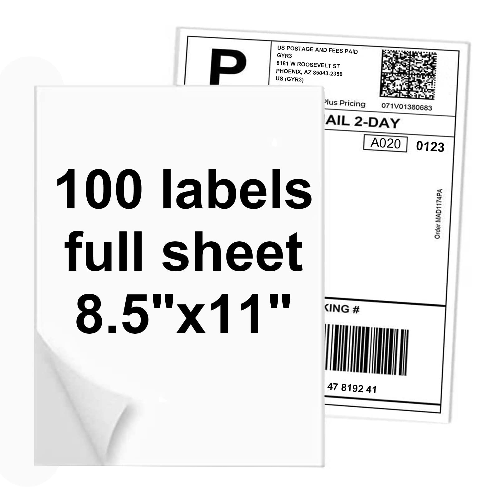 Neflaca 100 Full Sheets Sticker Paper For Laser & Ink Jet Printers, 8.5' X 11' Full Sheet Address Shipping Label, 100 Sheets 1