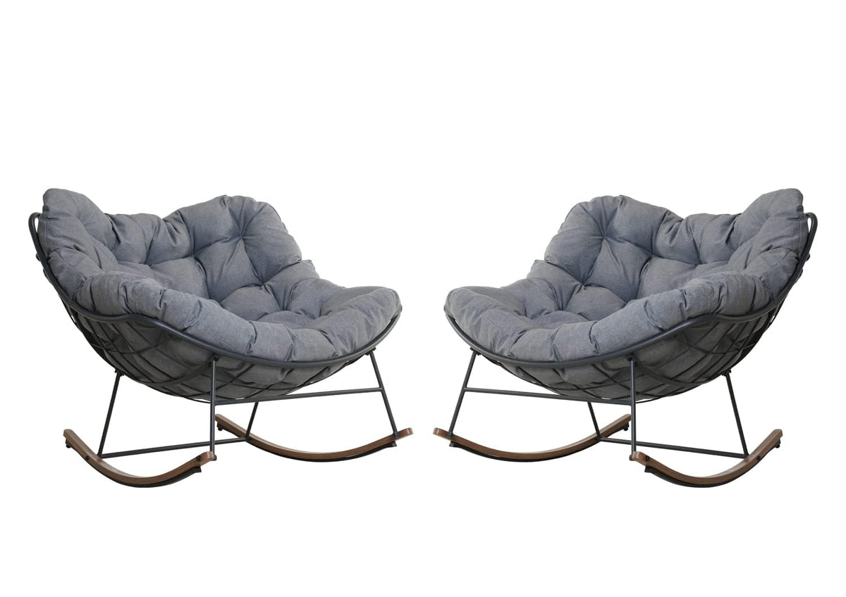 Grand Patio 2-Piece Royal Rocking Chairs, E-Coated Outdoor Rocking Recliner Chair Set Of 2 With Cushion For Front Porch Garden Patio Backyard, Grey