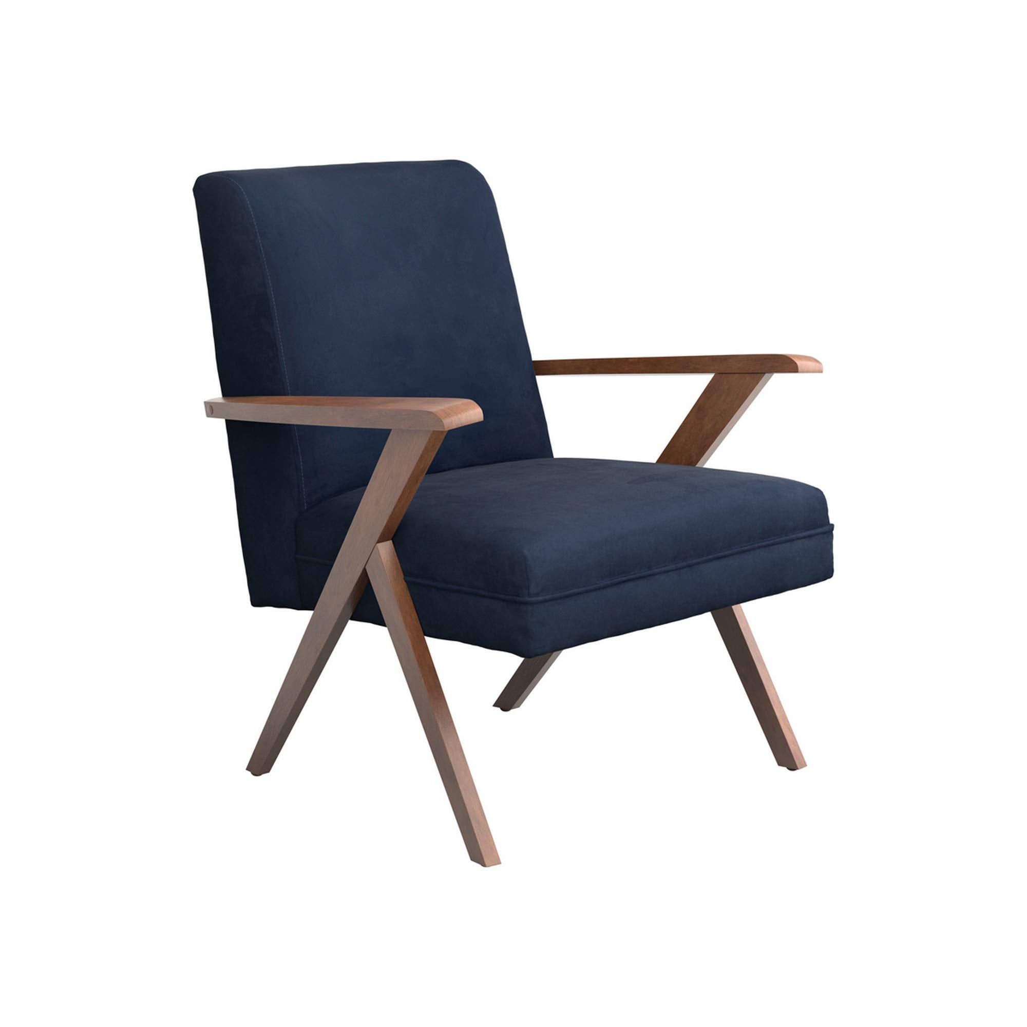 Benjara Contemporary Dual Tone Wooden Armchair With Padded Seat, Blue, Brown