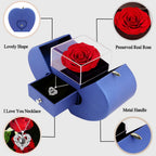 Preserved Red Real Rose Box With I Love You In 100 Languages Necklace,Gifts For Girlfriend/Women/Mom/Wife/Best Friend On Valenti