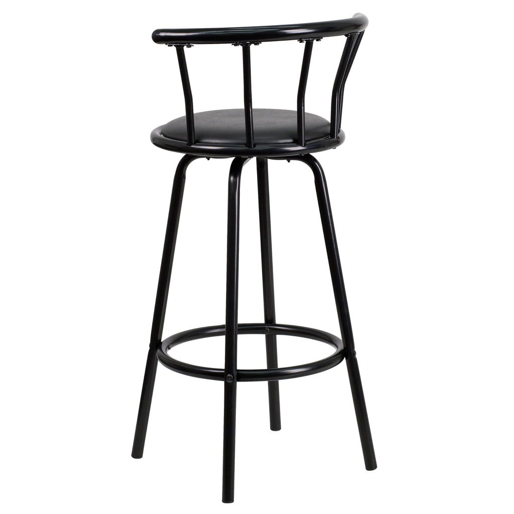 Flash Furniture Charla Crown Back Black Metal Barstool with Black Vinyl Swivel Seat
