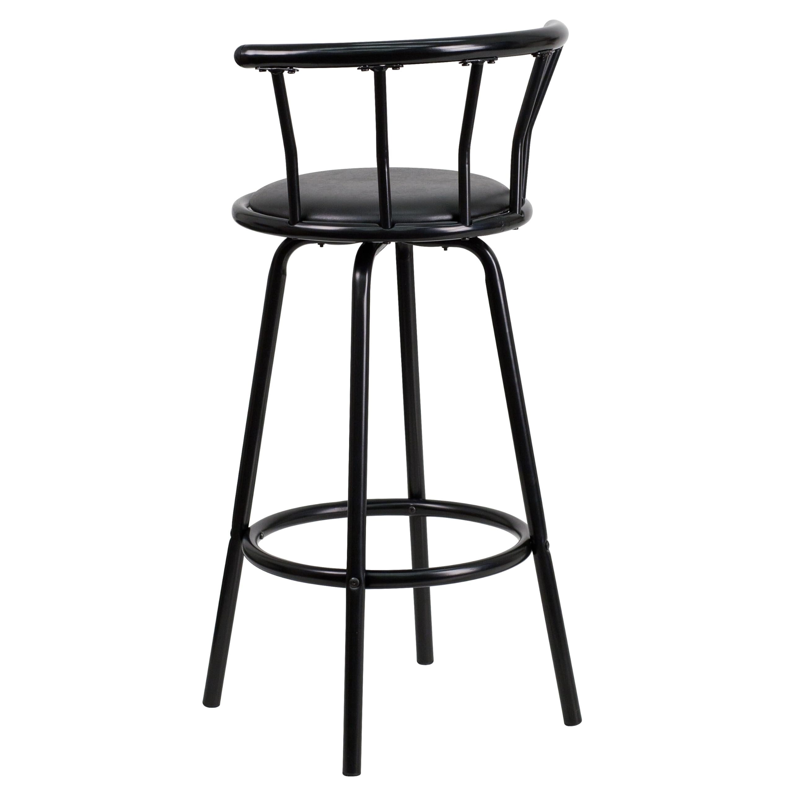 Flash Furniture Charla Crown Back Black Metal Barstool with Black Vinyl Swivel Seat
