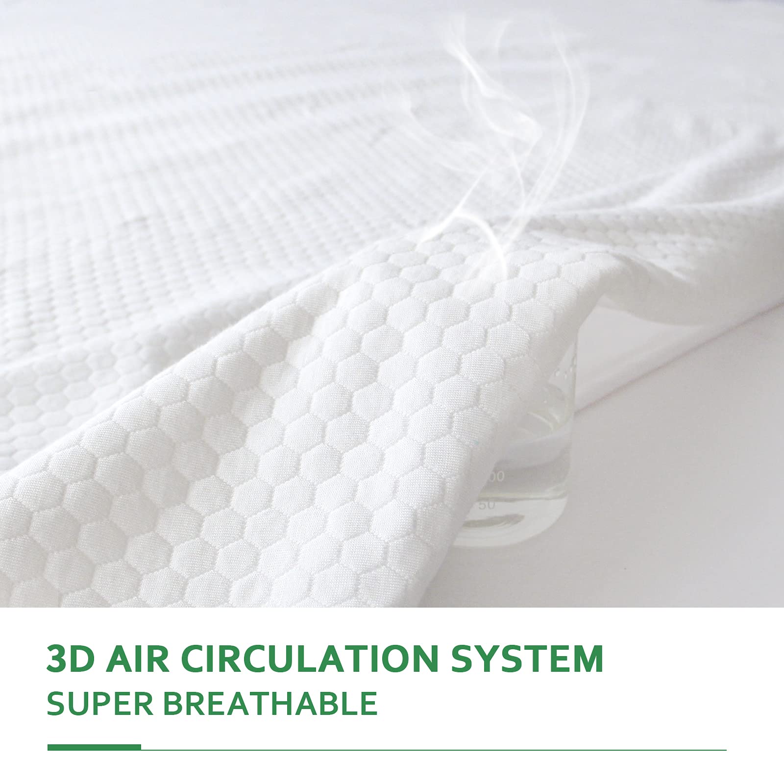 Waterproof Bamboo King Size Mattress Protector, 3D Cooling Breathable Bamboo Air Fabric Soft Mattress Pad Cover, Fitted 8-18 Inch Deep Pocket, Washable Noiseless (White, King)