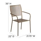 Flash Furniture Commercial Grade Gold Indoor-Outdoor Steel Patio Arm Chair with Square Back