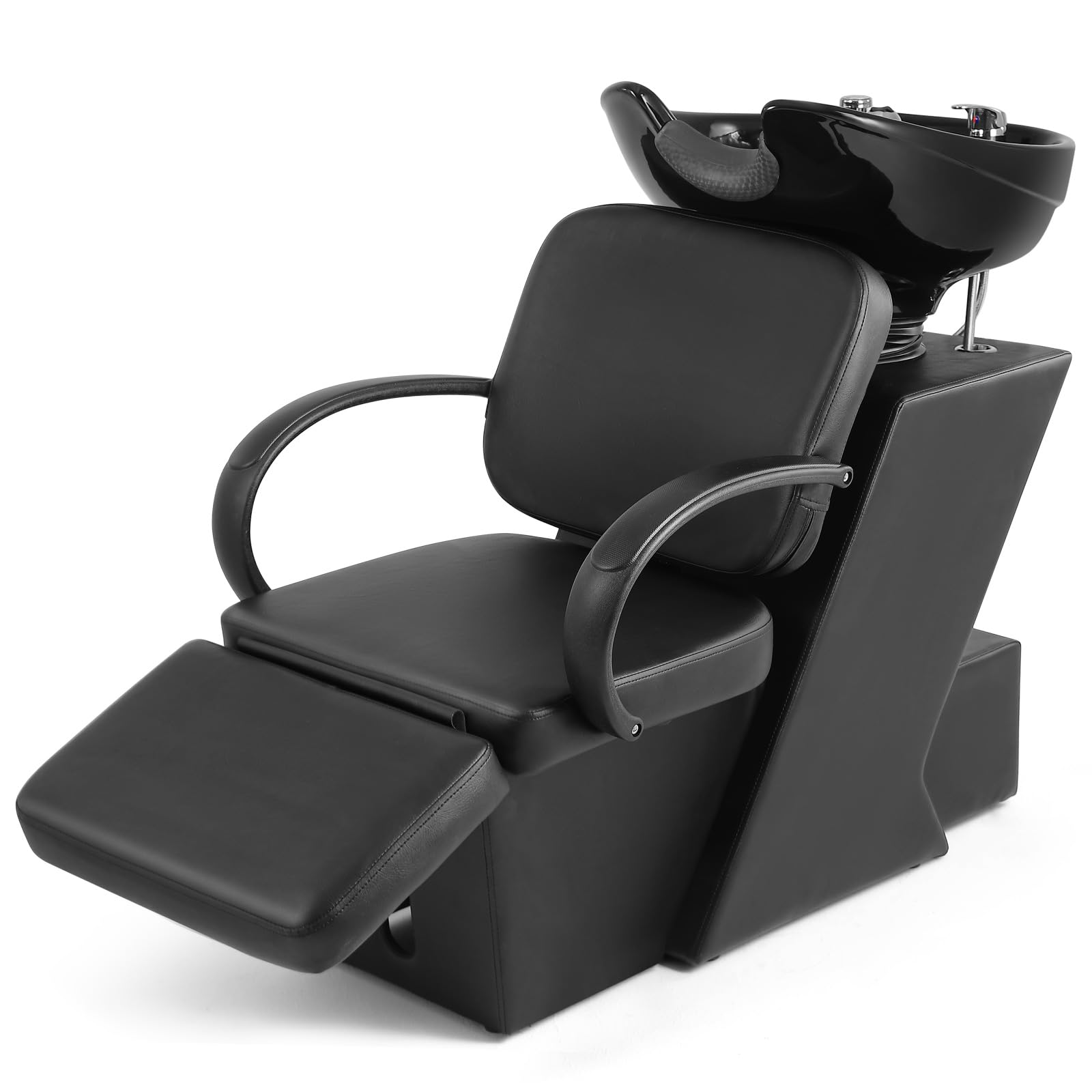 Artist hand Shampoo Bowl, 47 Ceramic Bowl Shampoo Chair Adjustable Backwash Sink Salon Wash Unit Shampoo Station W/Adjustable Fo