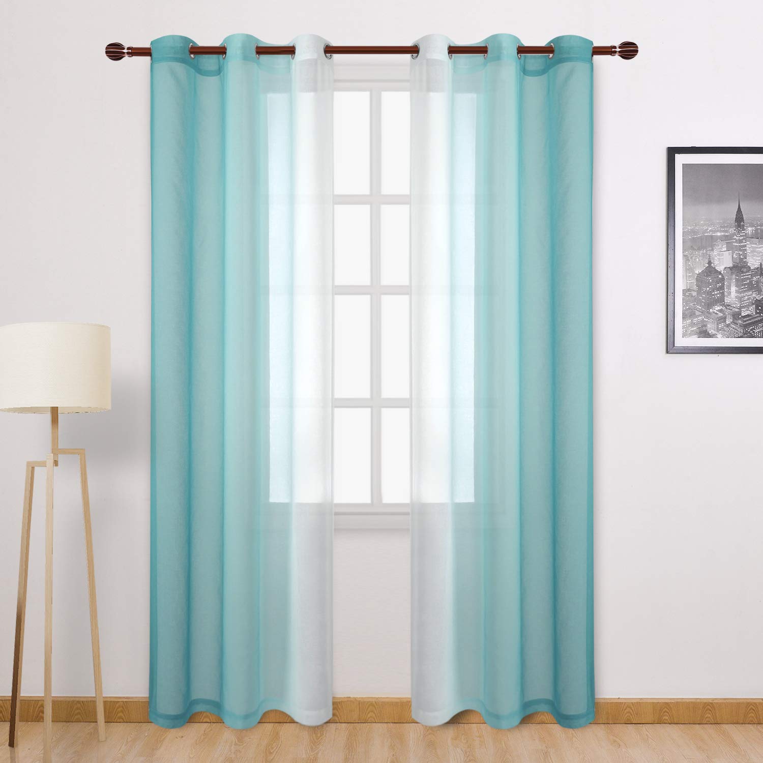 Dwcn Ombre Sheer Curtains - Faux Linen Gradient Semi Voile Grommet Top Bedroom And Living Room Curtains, Set Of 2 Window Curtain