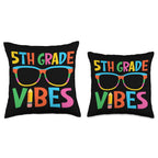 Back To School Vibes Grade Teacher Student Outfit Fifth Grade Vibes Back To School 5Th Retro Teacher Women Kid Throw Pillow, 18X
