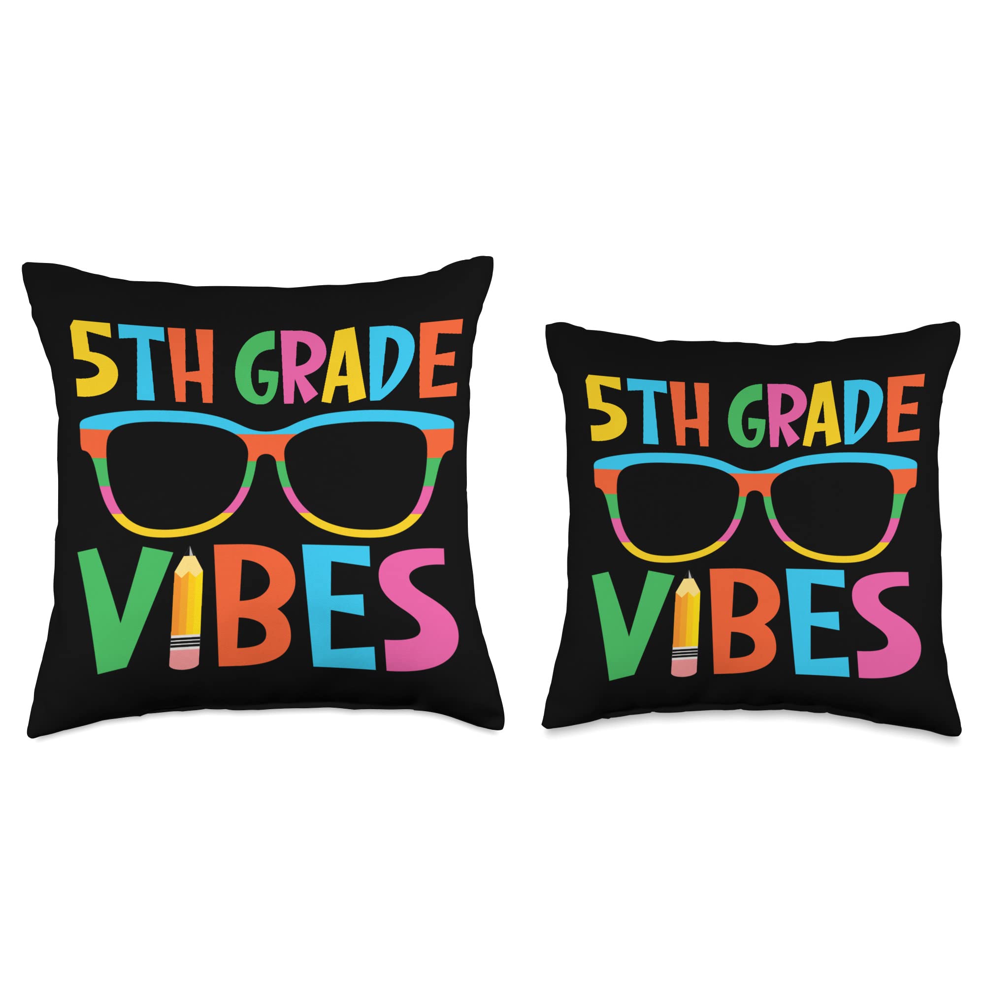 Back To School Vibes Grade Teacher Student Outfit Fifth Grade Vibes Back To School 5Th Retro Teacher Women Kid Throw Pillow, 18X