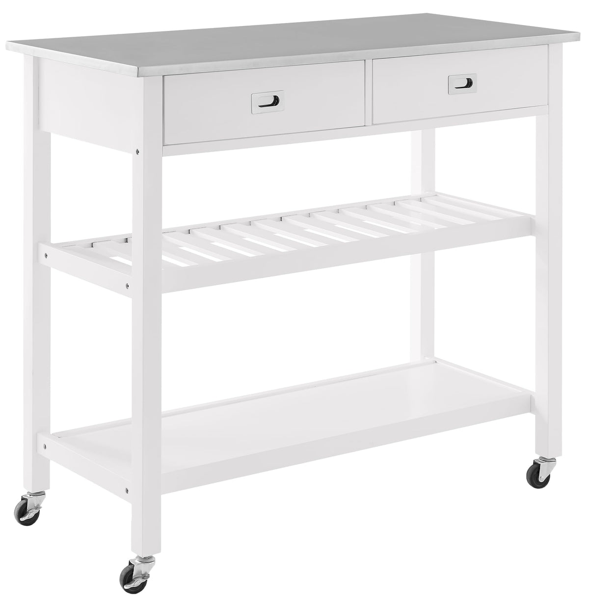 Crosley Furniture Chloe Stainless Steel Top Rolling Kitchen Island Storage Cart, Microwave Stand, Wine Rack, White