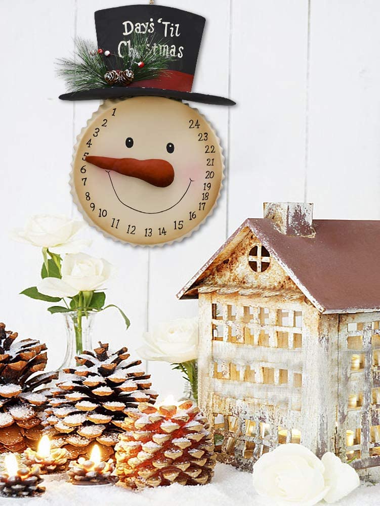 Morning View Metal Snowman Christmas Advent Calendar 24 Days Countdown To Christmas Sign Hanging Snowman Wall Decor Rustic 10X14