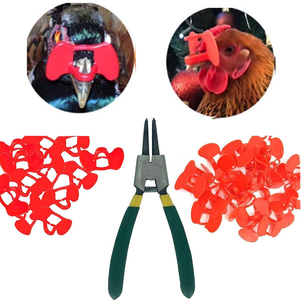 Weilan Pinless Peepers With Pliers For Chickens Blinders Pheasant Poultry Spectacles Anti-Pecking Plier Tool(Red)