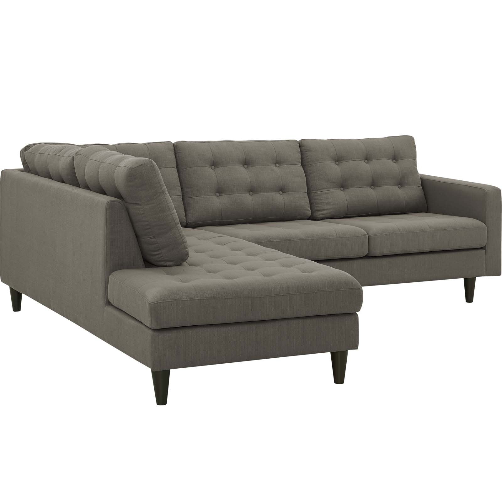Modway Empress Mid-Century Modern Upholstered Fabric, Left Facing Bumper Sectional, Granite
