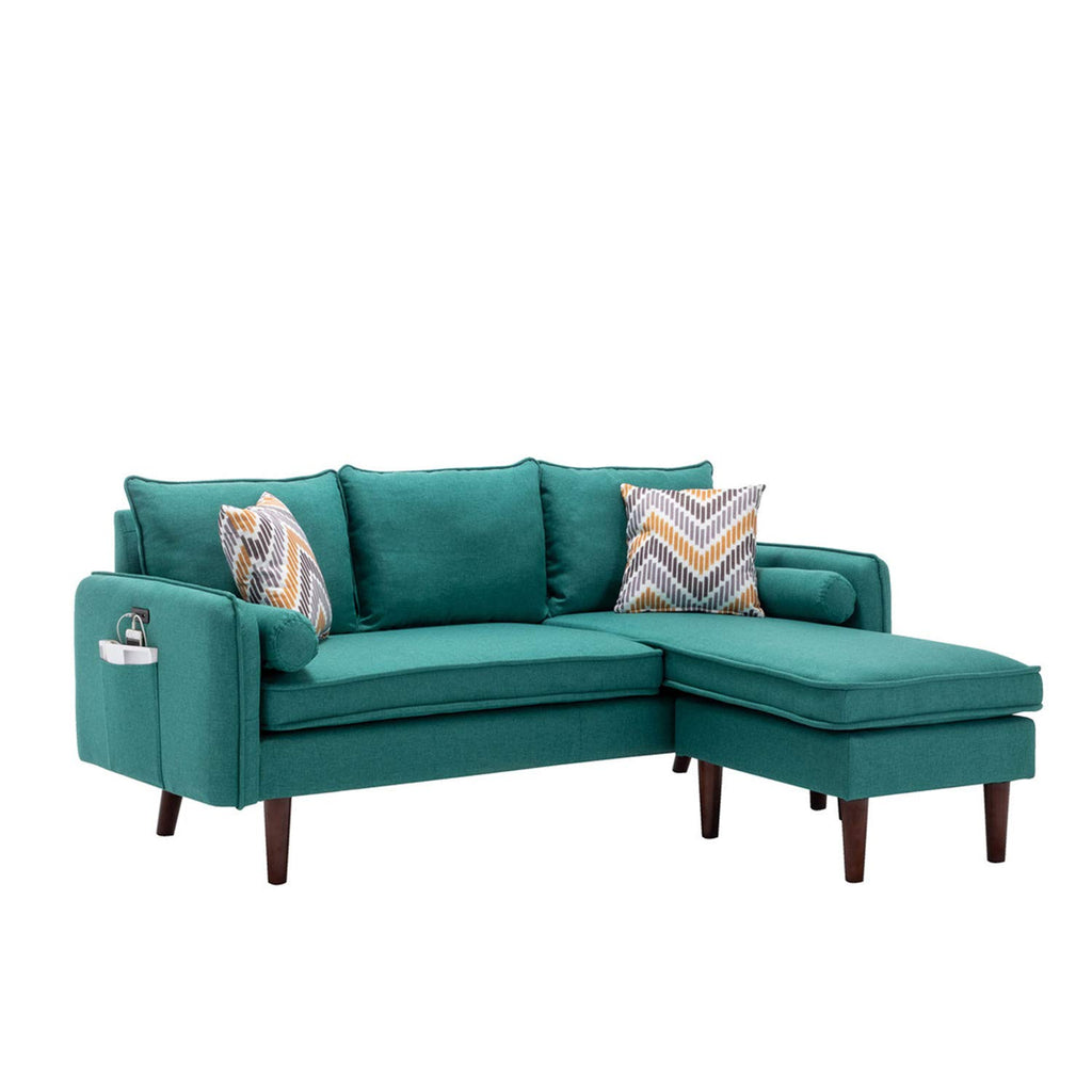 Lilola Home Mia Green Sectional Sofa Chaise with USB Charger & Pillows