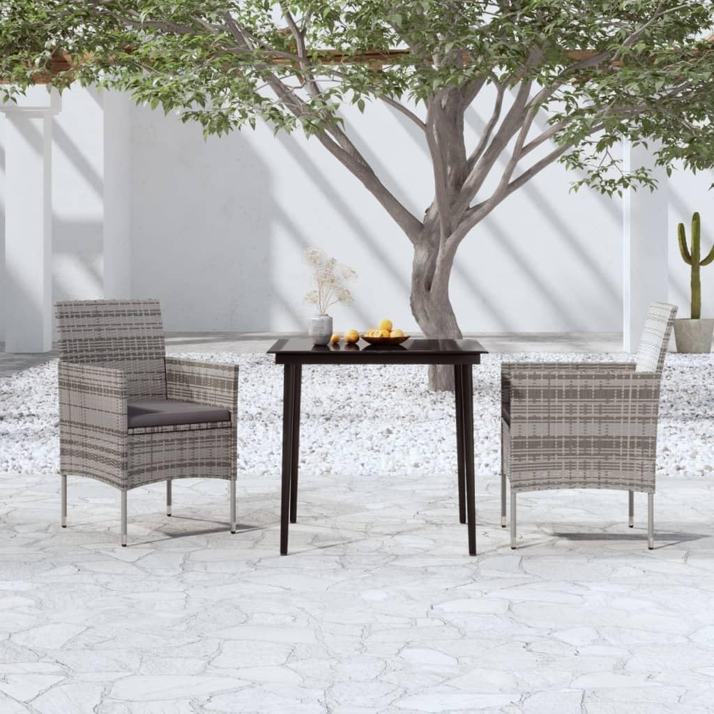 vidaXL Patio Dining Set 3 Piece, Outdoor Dining Set for 2, Table and Chair with Cushions, Dining Chair for Garden Backyard, Gray and Black