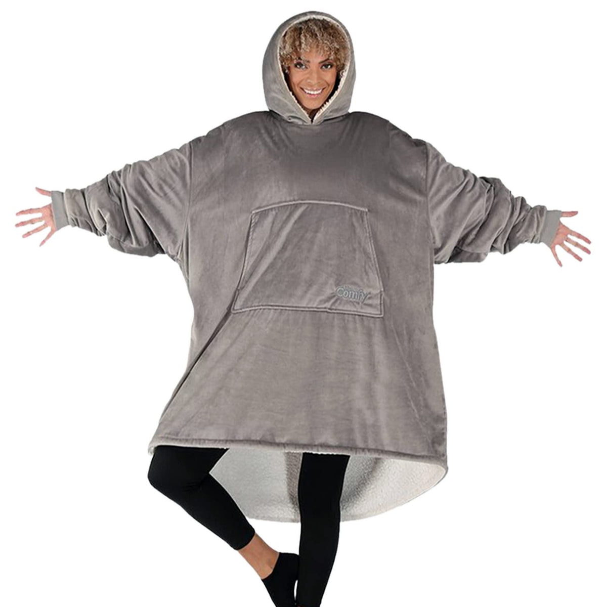 The Comfy Original | Oversized Microfiber & Sherpa Wearable Blanket, Seen On Shark Tank, One Size Fits All (Gray)