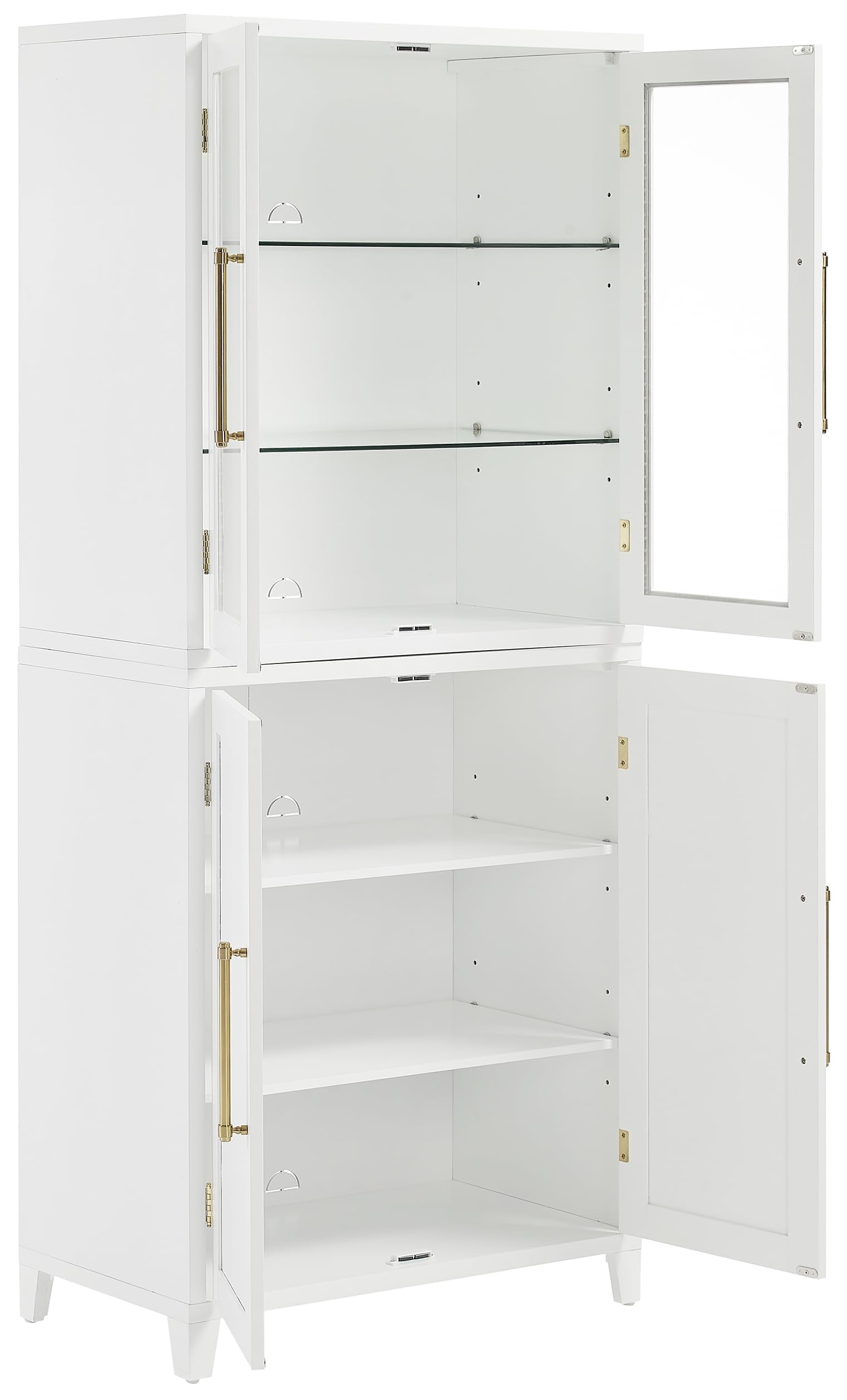 Crosley Furniture Roarke Glass Door China Hutch Kitchen Pantry Storage Cabinet with Doors and Shelves, White