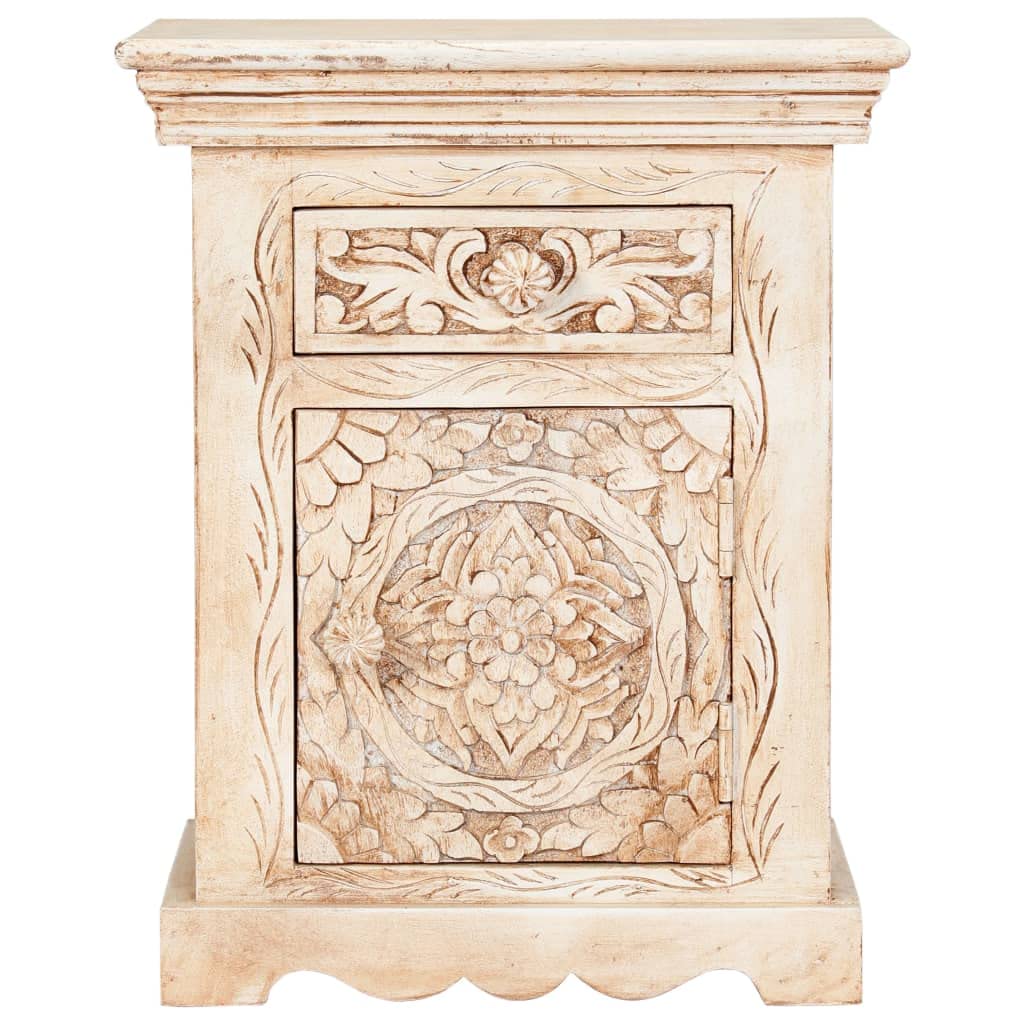 vidaXL Solid Mango Wood Bedside Cabinet - Charmingly Designed, Durable Nightstand with Drawer and Door, Perfect for Notepads, Books Storage