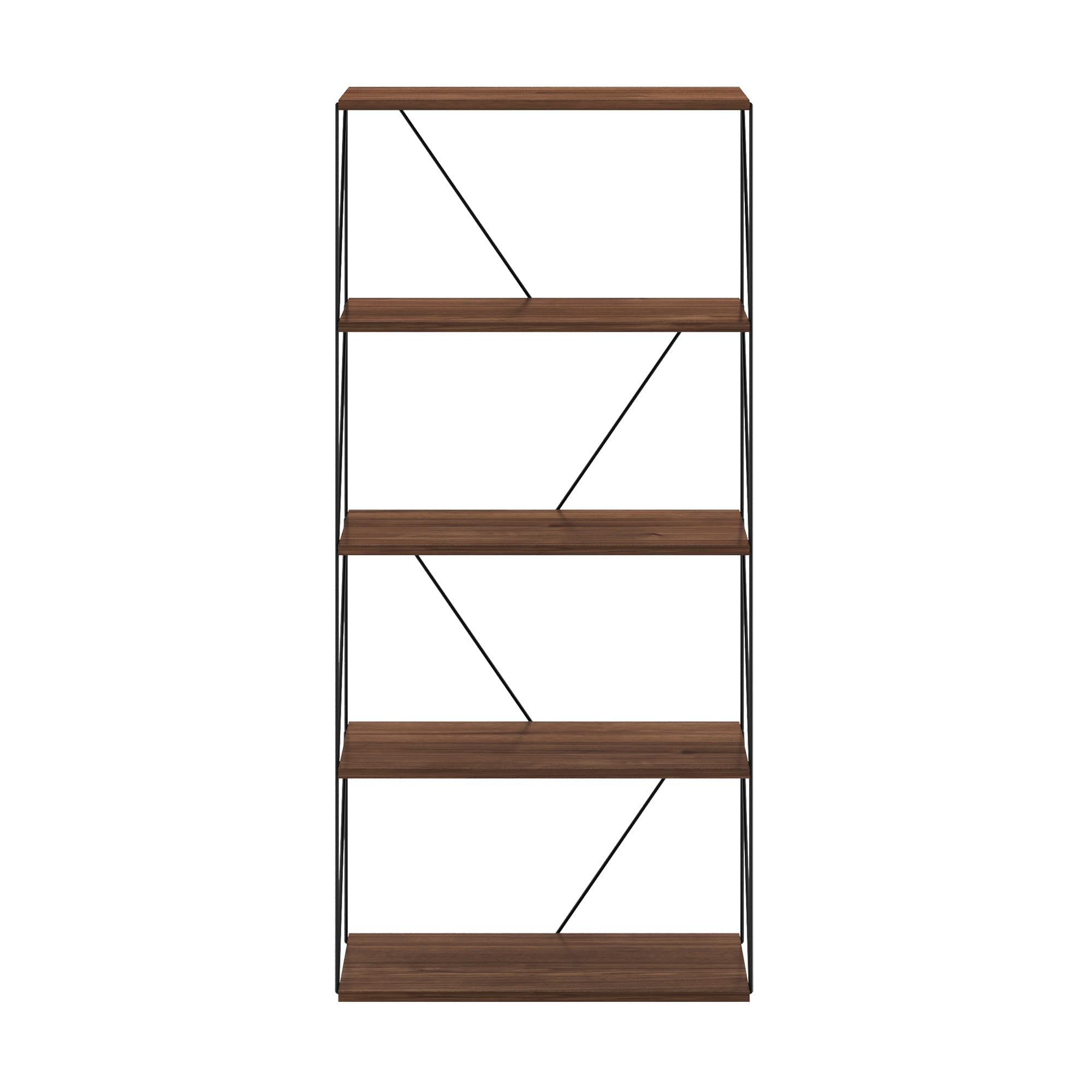 Furinno Rata 5-Tier Industrial Multipurpose Flat Base Shelf Display Rack with Metal Frame, Wide, Columbia Walnut