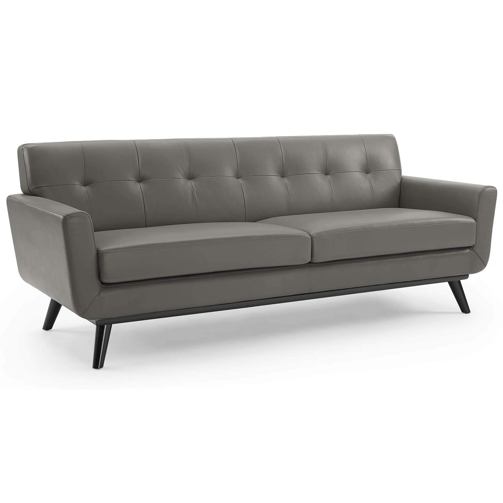 Modway Engage Sofa In Top-Grain Leather Living Room Lounge,Grey