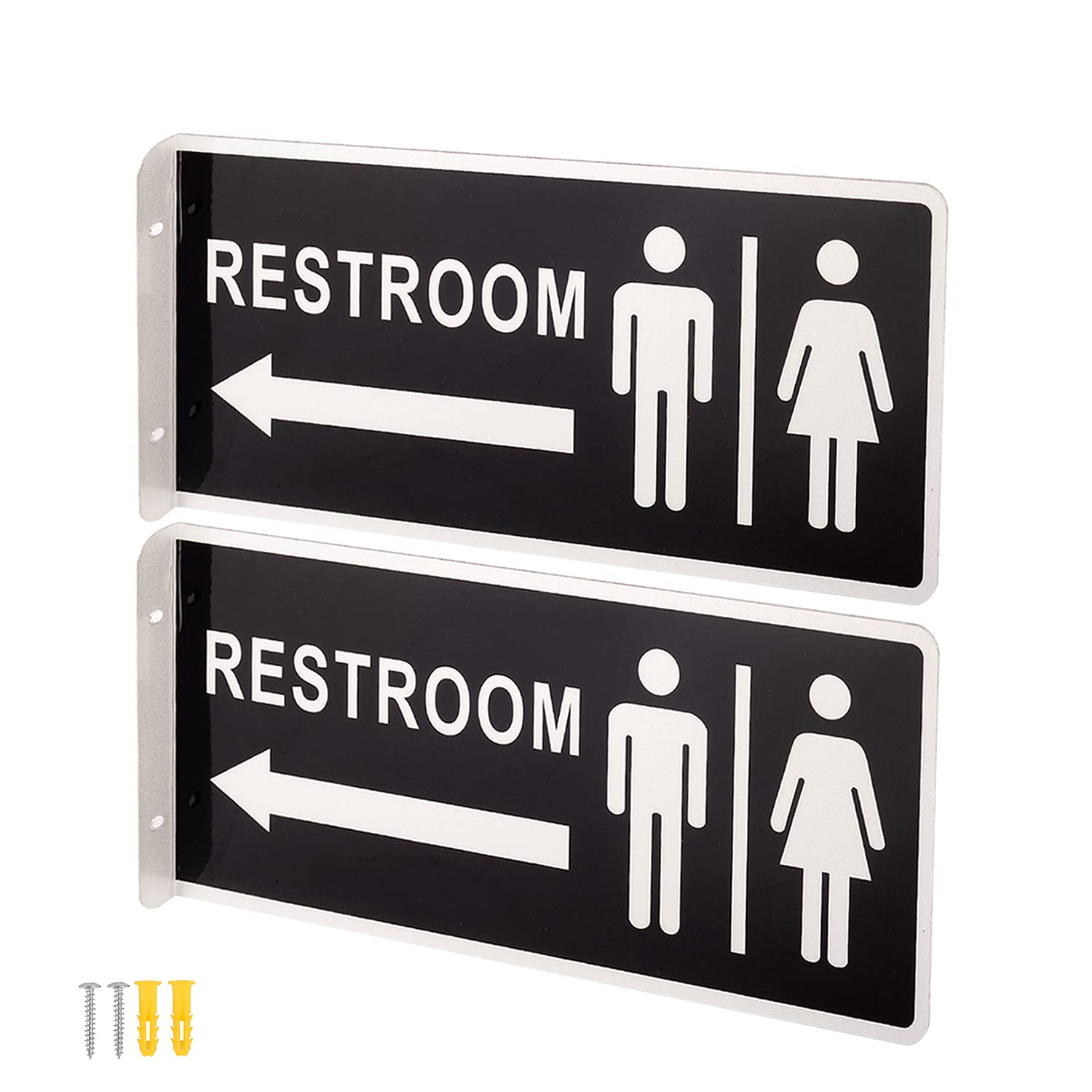 Kichwit Double Sided Metal Restroom Sign, Aluminum Bathroom Sign For Home And Office, 12.1 X 5.5 Inches (2) Black