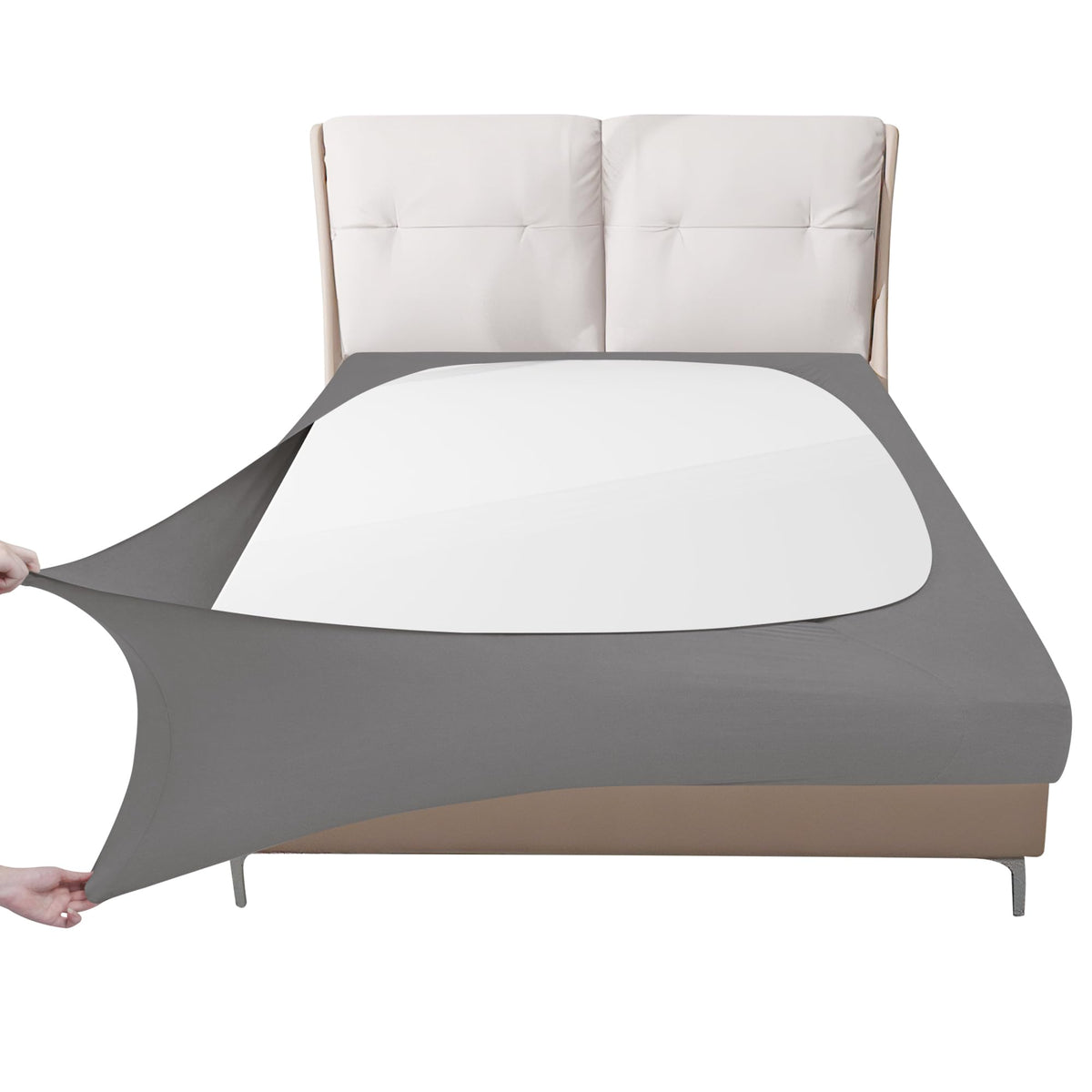 Easy-Going Box Spring Cover Full Size, 4 Way Stretch Smooth and Elastic Wrap Around Band 4 Sides Bed Skirt, Light Gray