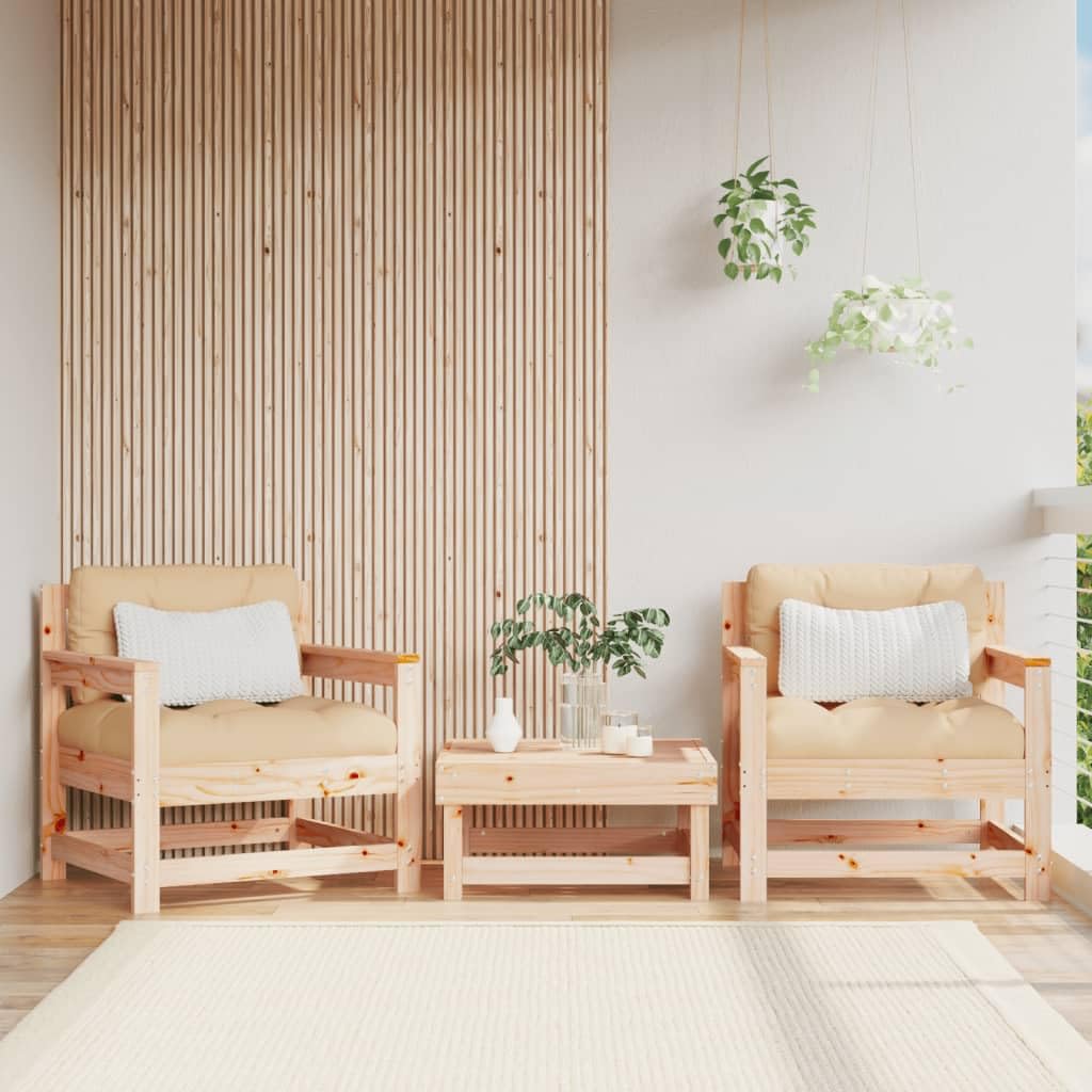 vidaXL 2 Pcs Patio Chairs with Cushions - Solid Pinewood, Slatted Design, Thick Padded Comfort, Sturdy Frame, Modular, Rustic Look, Suitable for Outdoor Use