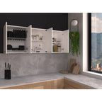 Oceana 150 Wall Double Door Cabinet with Glass, Four Interior Shelves, White