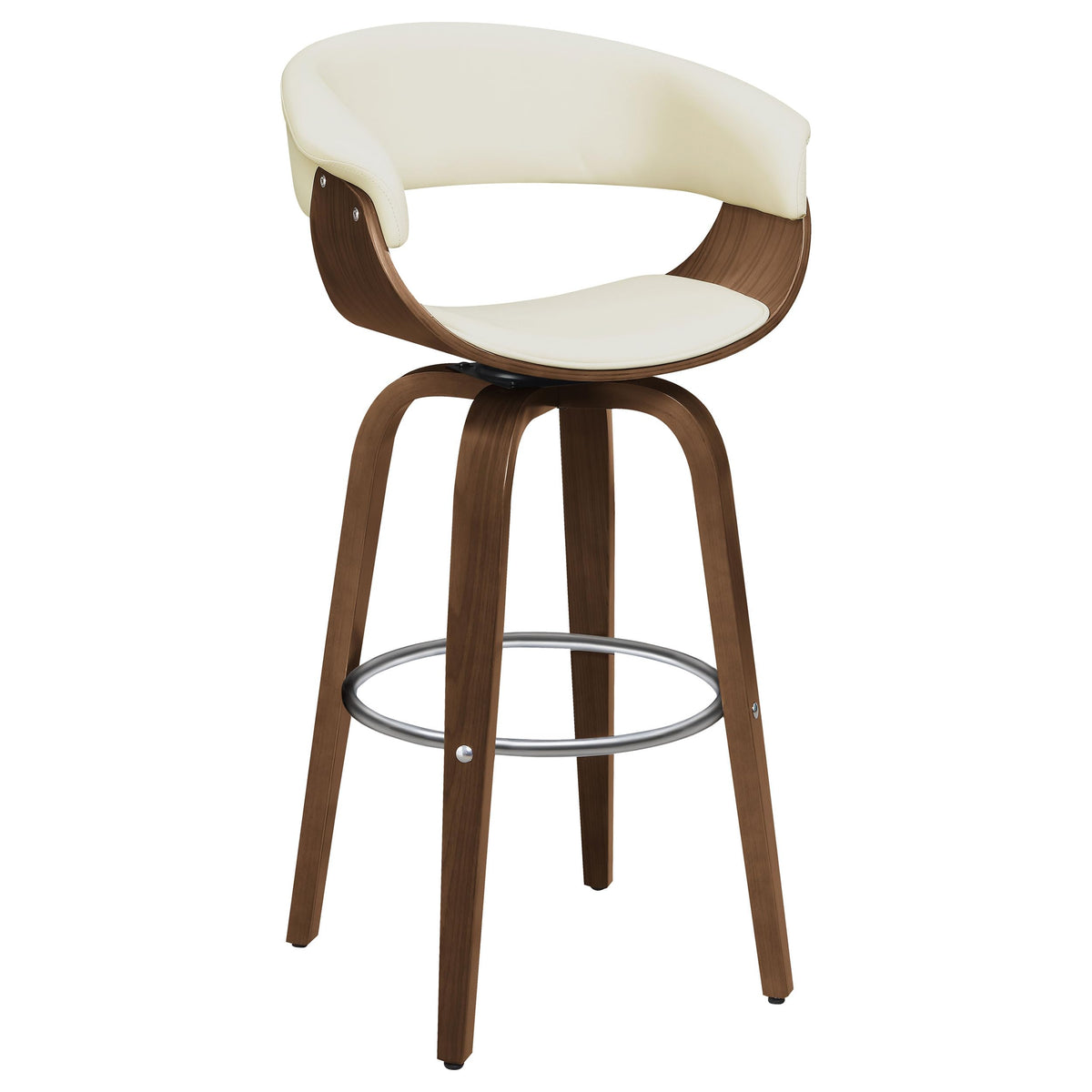 Zion Upholstered Swivel Bar Stool, Walnut and Ecru