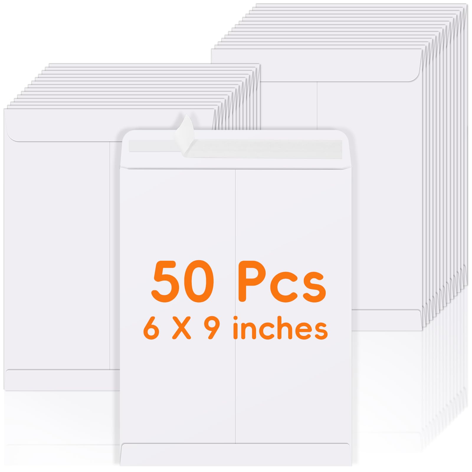 50 Pack 6X9 Envelopes Self Seal, White Catalog Mailing Envelopes 6 X 9 Manilla Envelopes For Mailing, Organize, Storage, Home, O