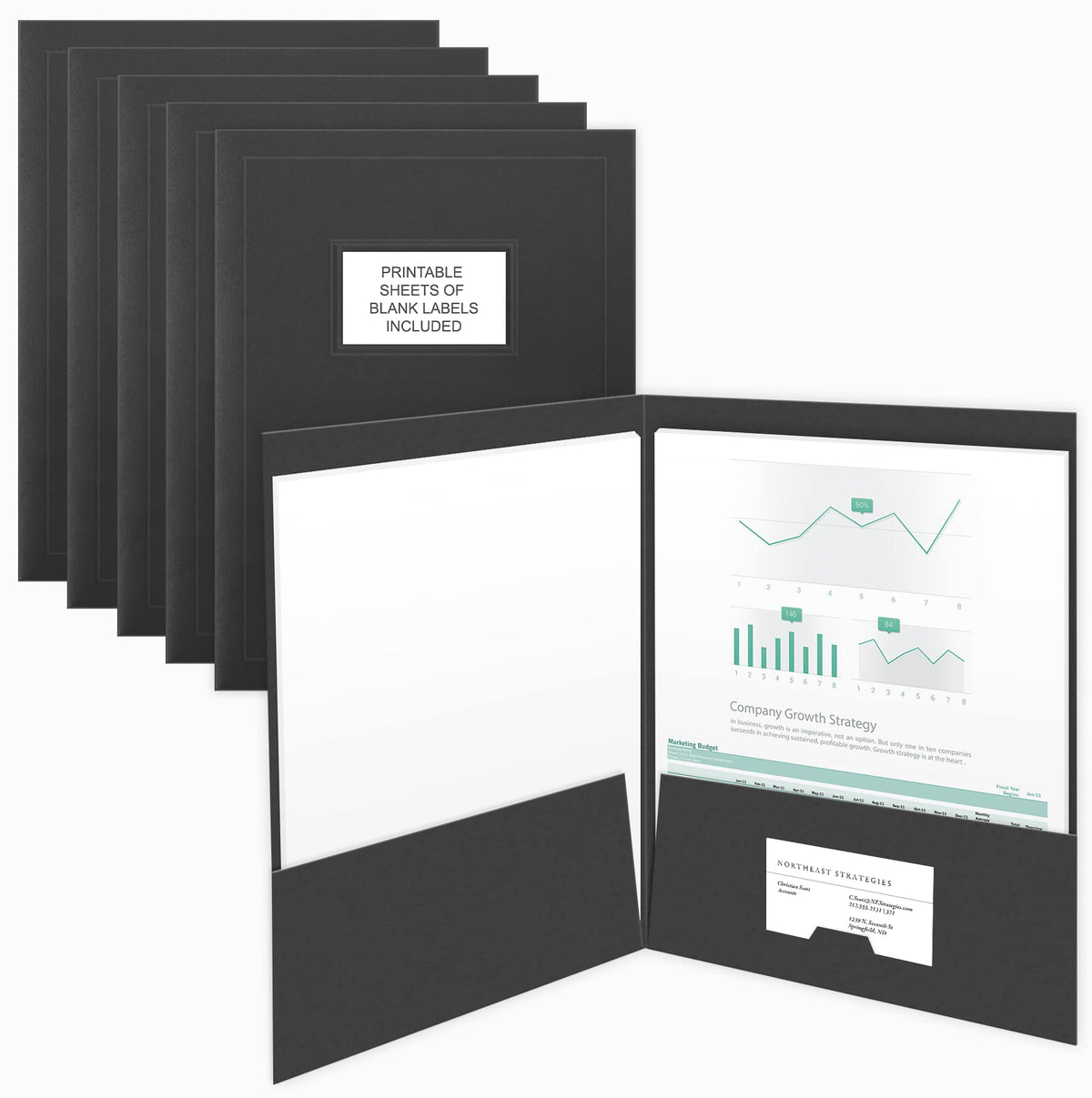 The Gallery Collection, 50 Count, Black, Two Pocket Presentation Folders With Customizable Labels, Perfect For Sales Material, I