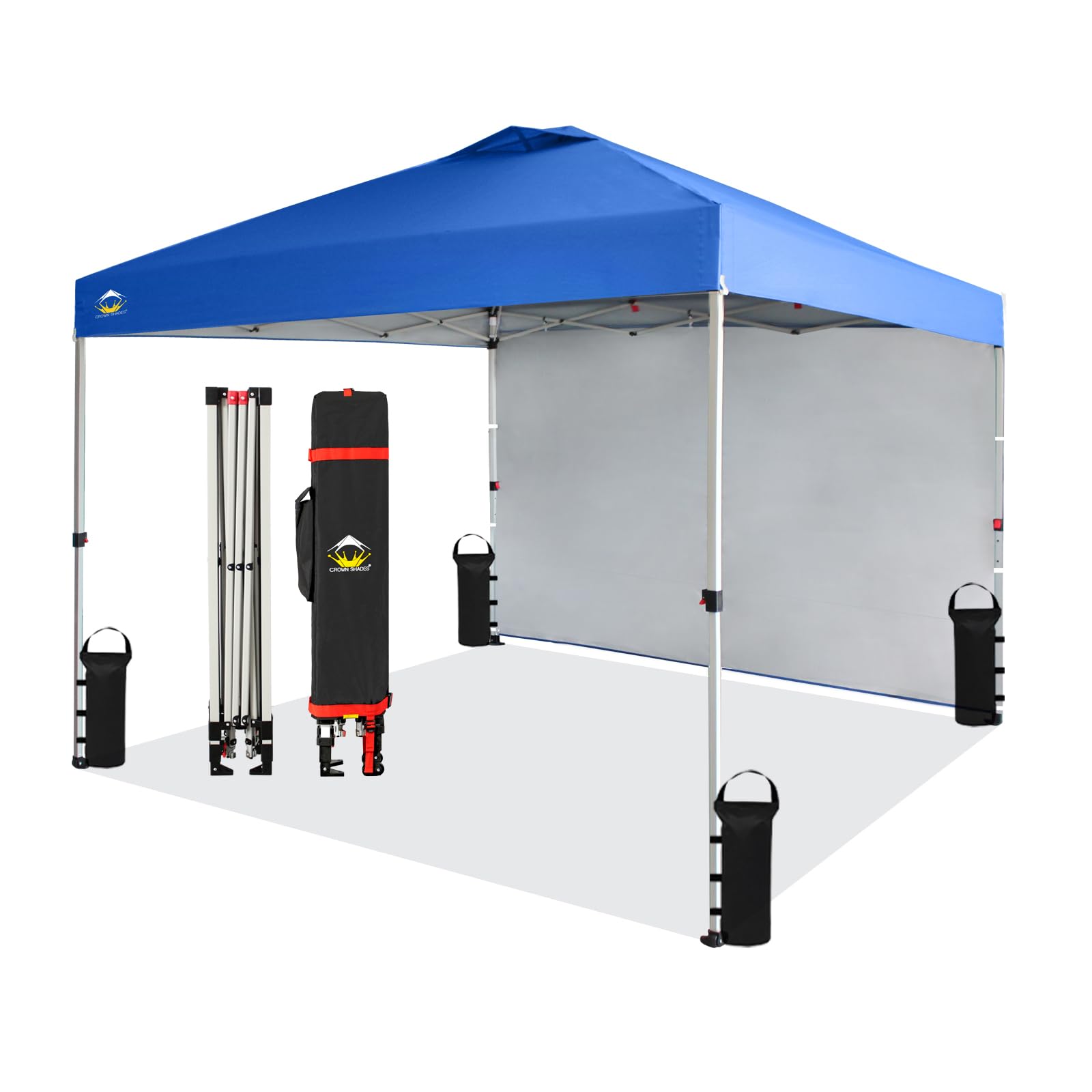 Crown Shades 10X10 Pop Up Canopy Instant Commercial Canopy With 1 Removable Sidewall,4 Ropes & 8 Stakes & 4 Weight Bags,Sto'N An