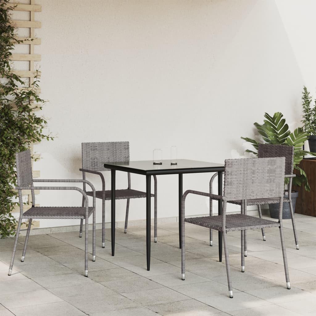 vidaXL - 5 Piece Patio Dining Set - Gray and Black Poly Rattan/Steel - Modern Garden/Deck Furniture