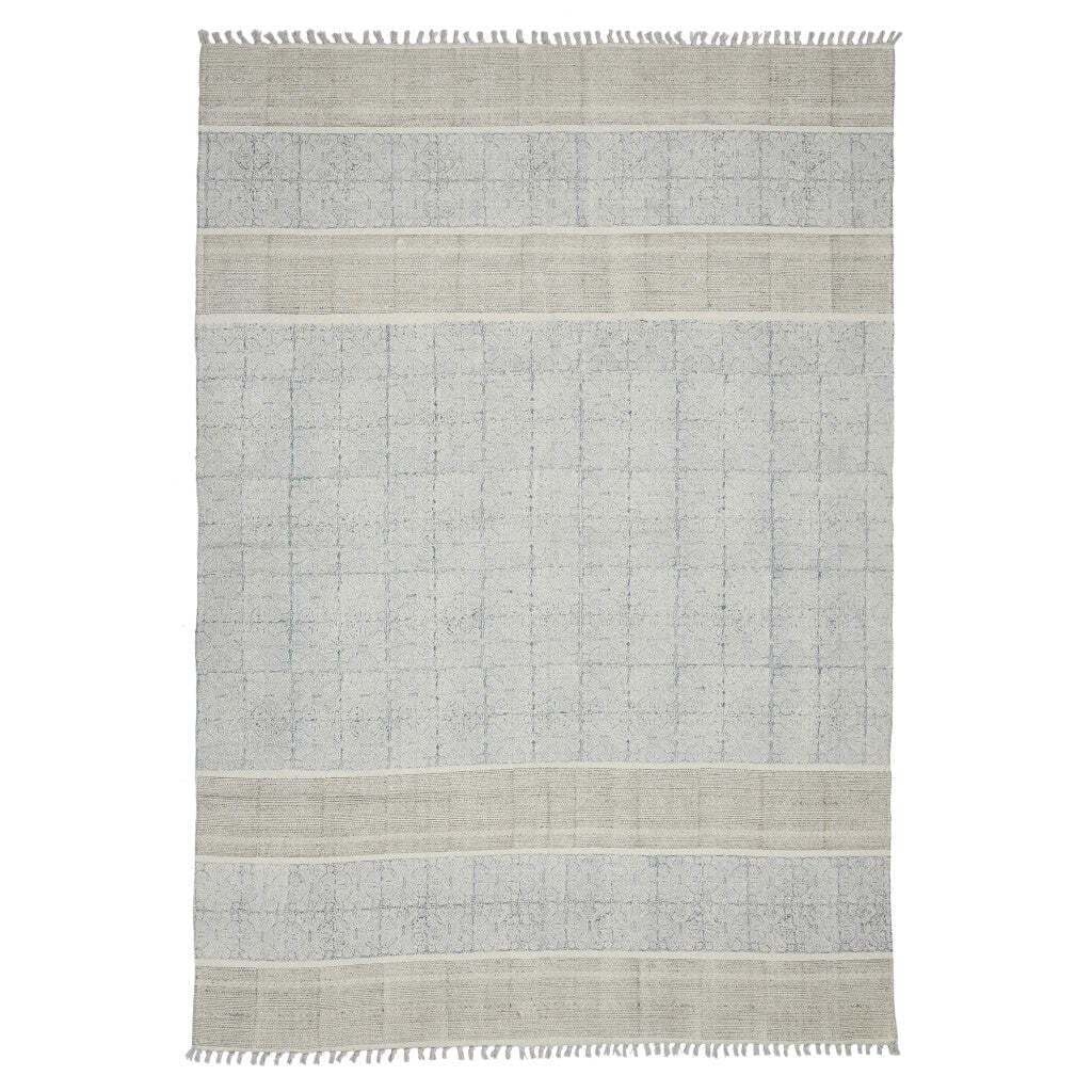 HomeRoots 532043 7 x 10 ft. Blue Oriental Flatweave Handmade Distressed Rectangle Area Rug with Fringe