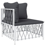 vidaXL Modern Patio Lounge Set with White Steel Frame - Durable Outdoor Furniture with Powder-Coated Construction and Comfortable Cushions - Versatile and Modular Design for Personalized Configura...