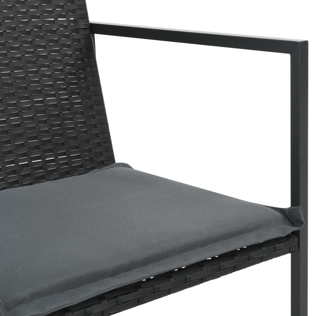 vidaXL 7-Piece Outdoor Dining Set - Patio Furniture with Cushions, Poly Rattan, Black, with Powder-Coated Steel Frame, Table and 6 Chairs.