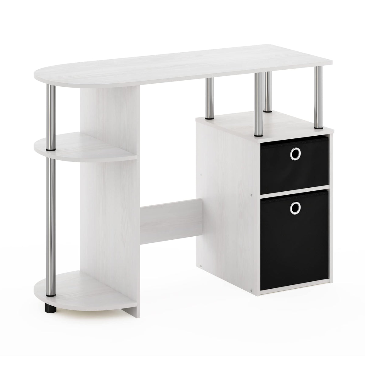 Furinno Jaya Simplistic Computer Study Desk, White Oak/Chrome/Black