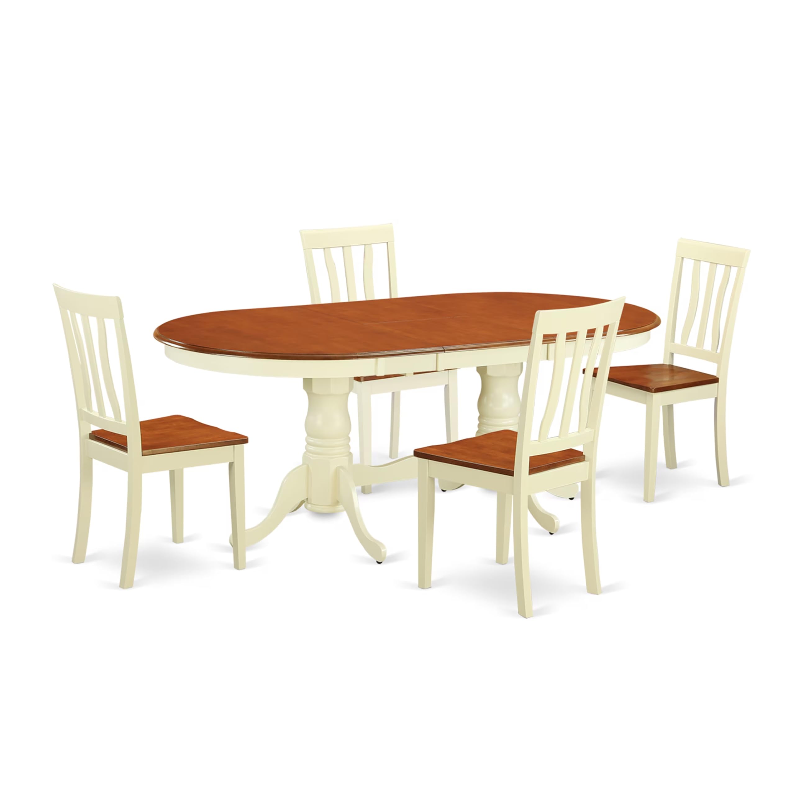 East West Furniture PLAN5-WHI-W 5 Piece Dining Set Includes an Oval Dining Table with Butterfly Leaf and 4 Kitchen Chairs, 42x78 Inch, Buttermilk & Cherry
