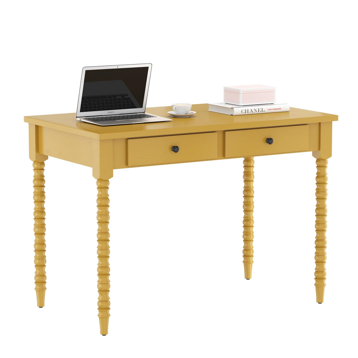 Acme Altmar Wooden Rectangular Writing Desk with 2 Drawers in Yellow