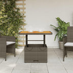 vidaXL - Outdoor Gray Poly Rattan and Acacia Wood Patio/Garden Table - Adjustable Coffee/Dining Table Height - 31.5" x 31.5" Square