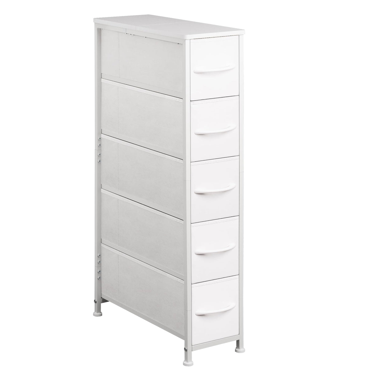 EKNKOZY Narrow Dresser Storage Tower with 5 Drawers, Slim Dresser Chest of Drawers with Steel Frame, Wood Top, Dresser for Bedro