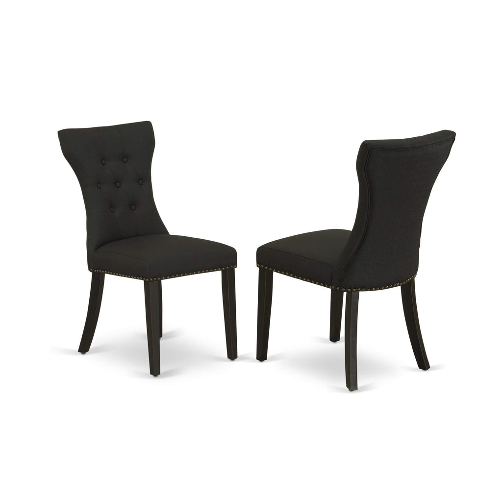 East West Furniture Anga5-Abk-24 5 Piece Dining Table Set For 4 Includes A Round Kitchen Table With Pedestal And 4 Black Linen Fabric Parsons Dining Chairs, 36X36 Inch, Wirebrushed Black