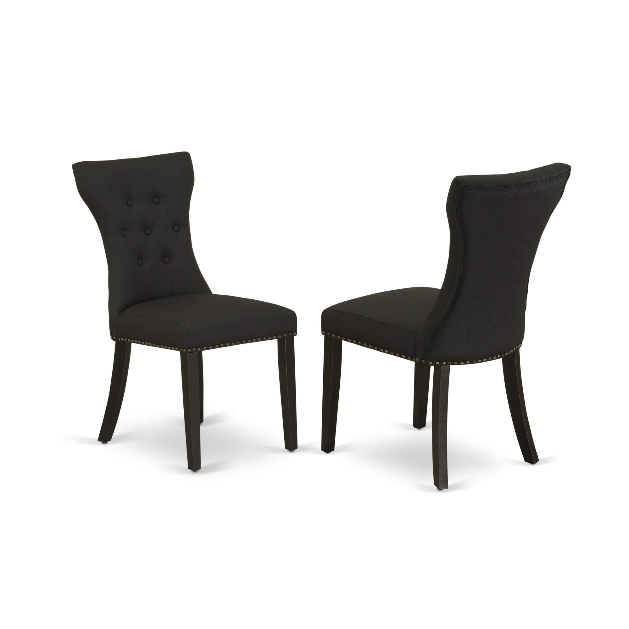 East West Furniture Anga5-Abk-24 5 Piece Dining Table Set For 4 Includes A Round Kitchen Table With Pedestal And 4 Black Linen Fabric Parsons Dining Chairs, 36X36 Inch, Wirebrushed Black